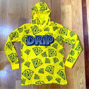 OG Hustle Mens M Long Sleeve Hoodie Jersey "DRIP" T-Shirt Black on Yellow